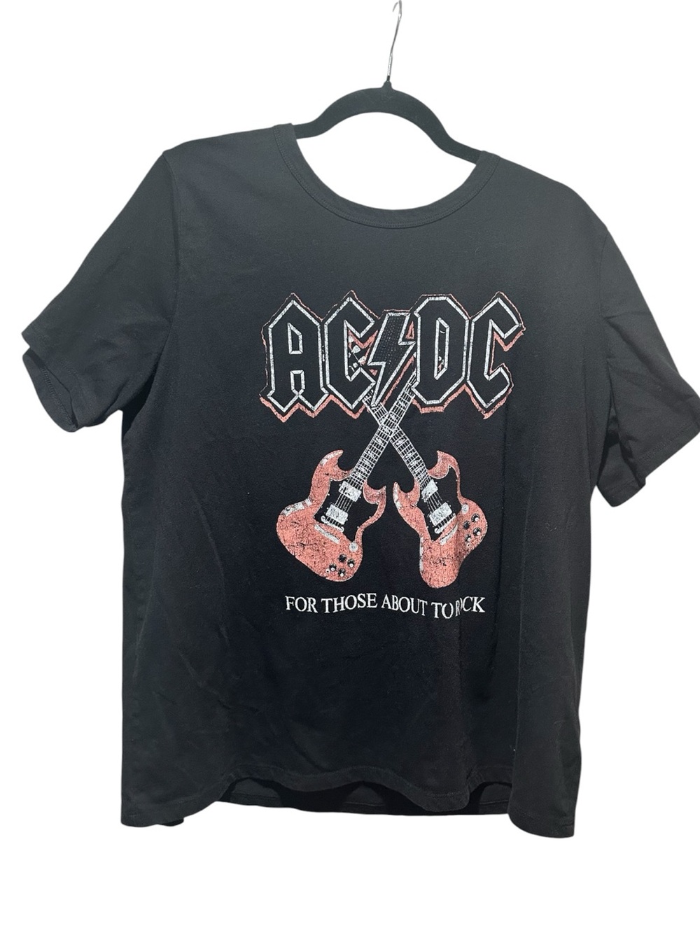 AC/DC Black Tee with Red Guitar Band Graphic Size 2X